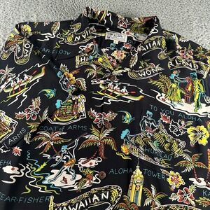 Avanti Hawaiian Shirt Mens L Black Womens Wonderland 100% Silk Camp Loop‎ Collar